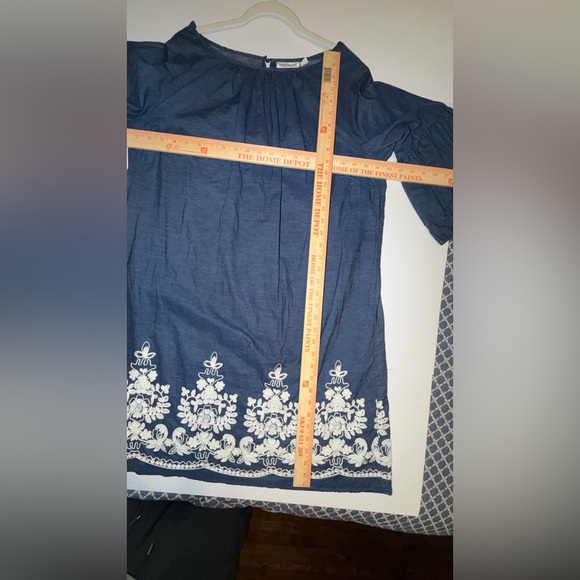 Westport Plus Size 14 W Blue Dress with Ivory Floral Embroidered Detail - Picture 8 of 8